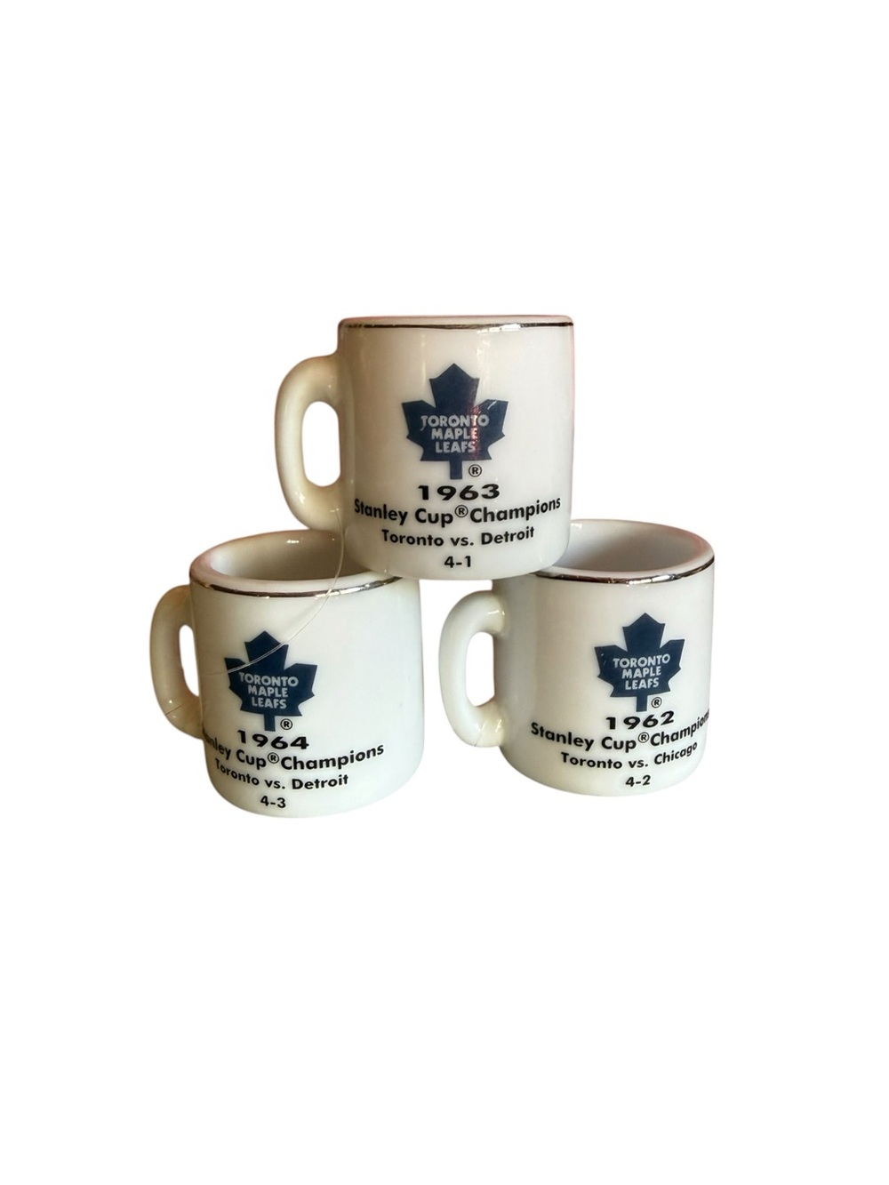 Vintage Toronto Maple Leafs White Milk Glass Stanley Cup Champions Mugs